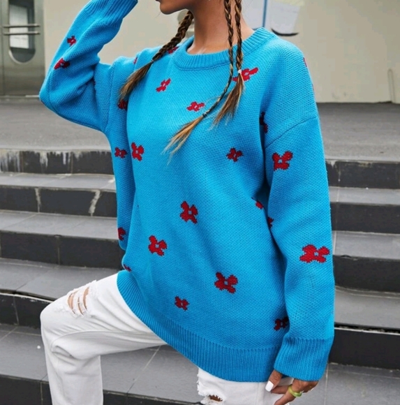 Floral Pattern Drop Shoulder Sweater - Picture 4 of 6